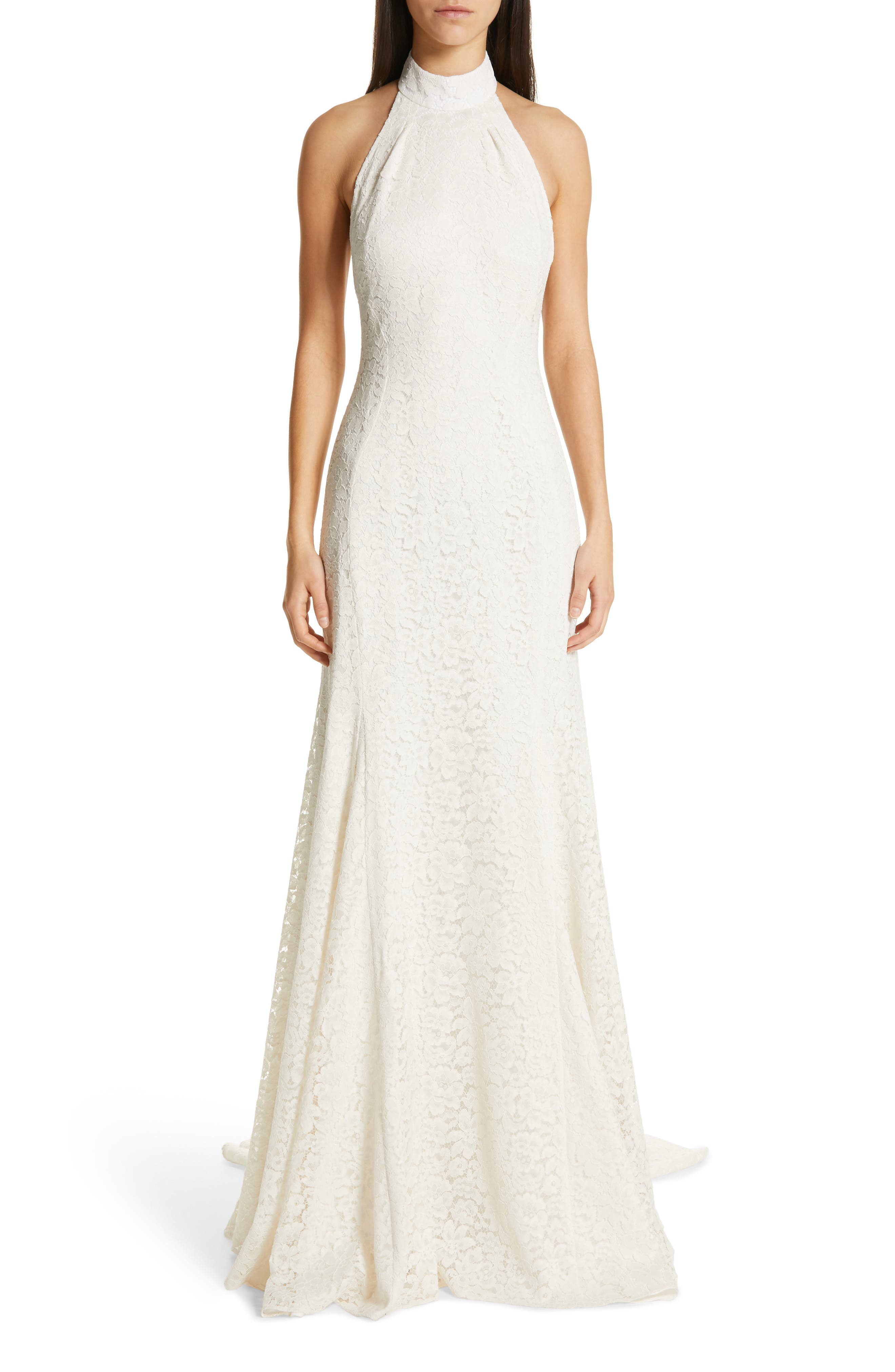 Stella Mccartney F18 Magnolia Halter Lace Wedding Dress, 8 IT - Ivory