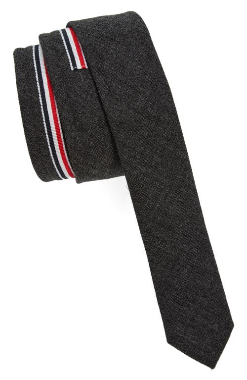 Thom Browne Grosgrain Trim Wool Tie In Dark Grey