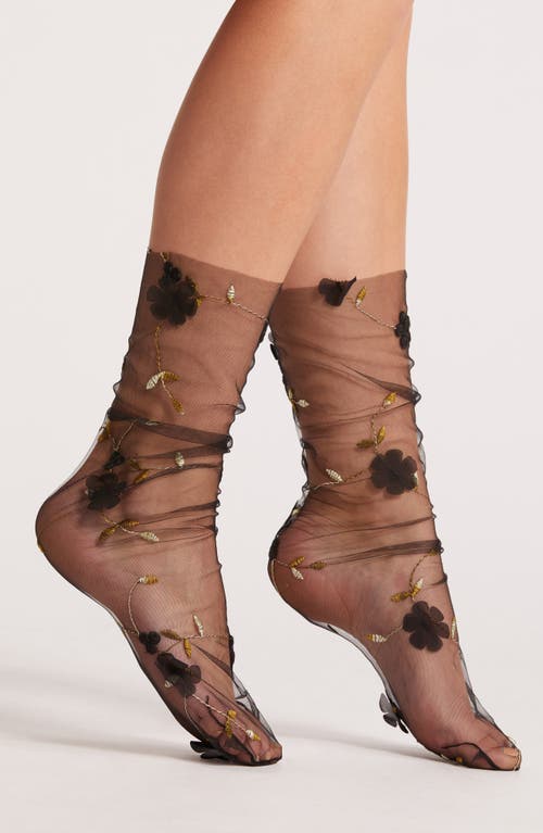 Shop High Heel Jungle Venicians Vine Tulle Crew Socks In Black