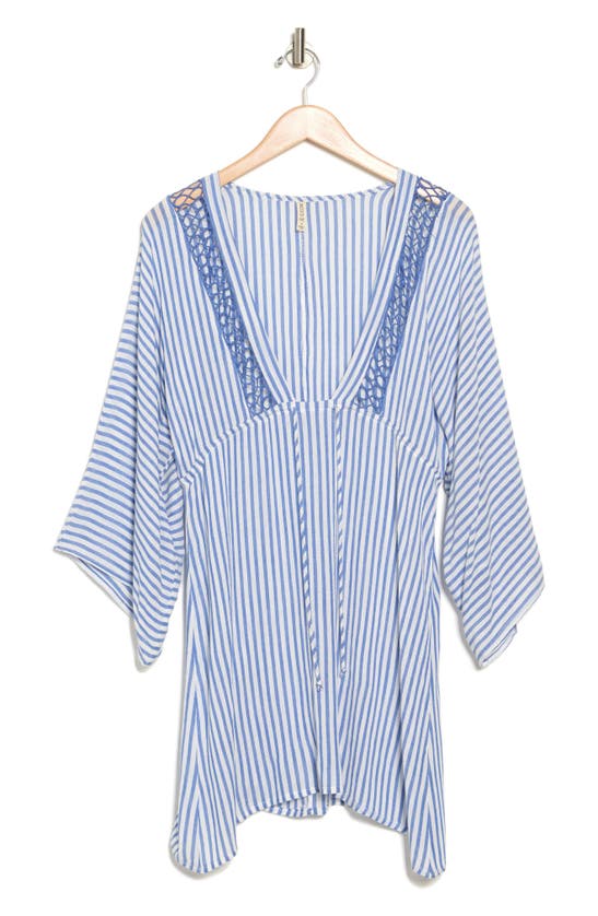 Boho Me Stripe Cover-up Tunic Top In Navy