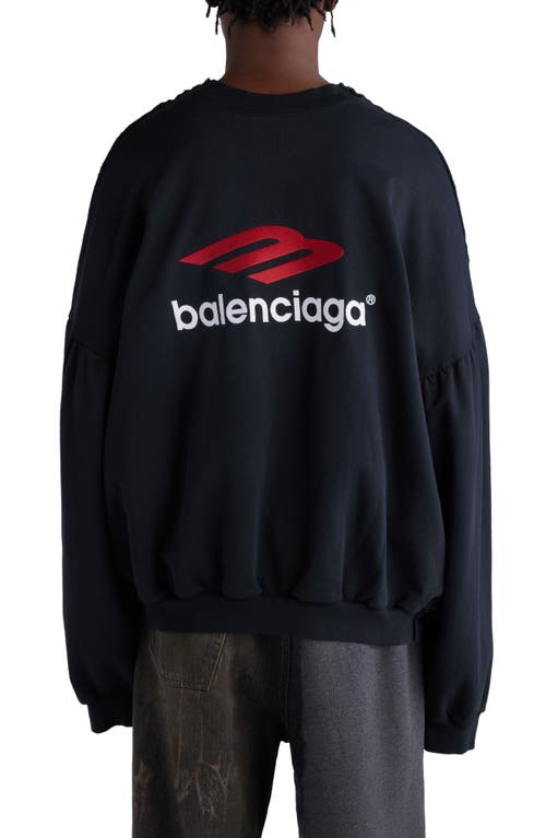 Shop Balenciaga Double Front Oversize Embroidered Graphic Crewneck Sweatshirt In Wash/fade Black