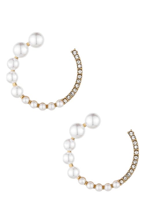 Ettika Crystal & Imitation Pearl Frontal Hoop Earrings in Gold at Nordstrom