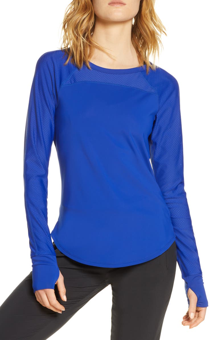 ZELLA Hi Energy Long Sleeve Active Tee, Main, color, BLUE CLEMATIS