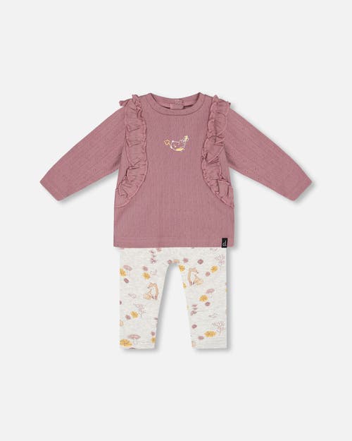 Shop Deux Par Deux Baby Girl's Organic Cotton Pointelle Top And Printed Leggings Set Woodrose With Fox In Printed Fox