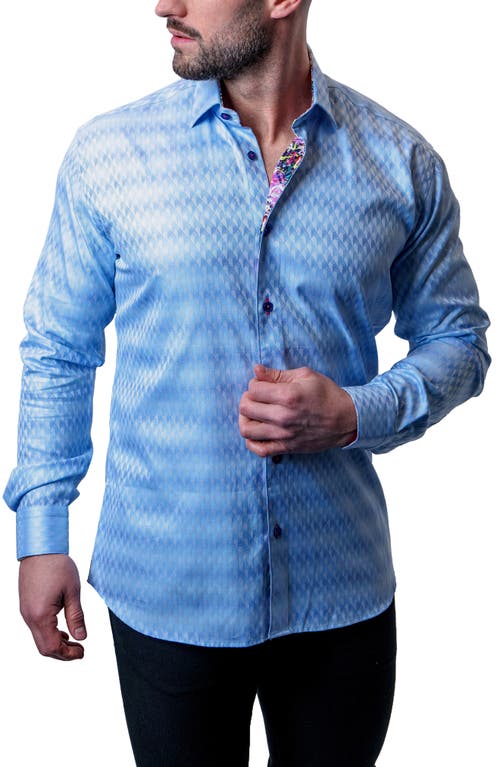 Maceoo Fibonacci Diamonds Regular Fit Cotton Button-Up Shirt in Blue at Nordstrom, Size 3