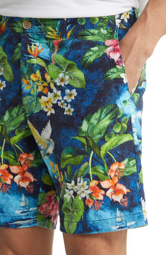Shop Tommy Bahama Serene Seaside Floral Cotton & Linen Shorts In Ocean Deep