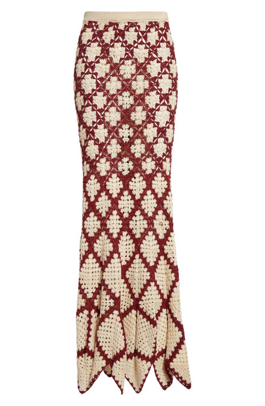 Shop Ulla Johnson Summer Cotton Crochet Maxi Skirt In Claret