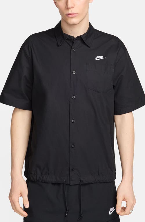 Shop Nike Club Venice Short Sleeve Drawstring Hem Cotton Button-up Shirt In Black/white