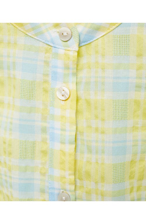 Shop Mango Check Tie Front Long Sleeve Shirtdress In Pastel Yellow