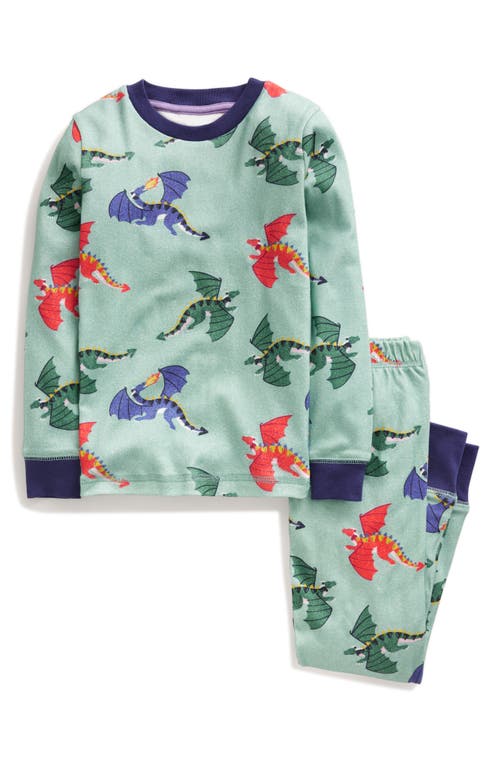 Mini Boden Kids' Dragon Fitted Two-Piece Cotton Pajamas Georgian Blue at Nordstrom,