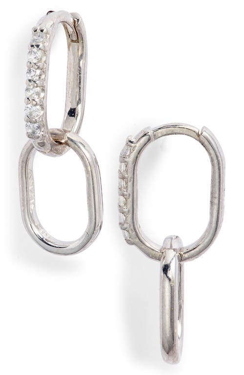 Anzie Classique Pavé Paper Clip Hoop Earrings in Silver/White Sapphire