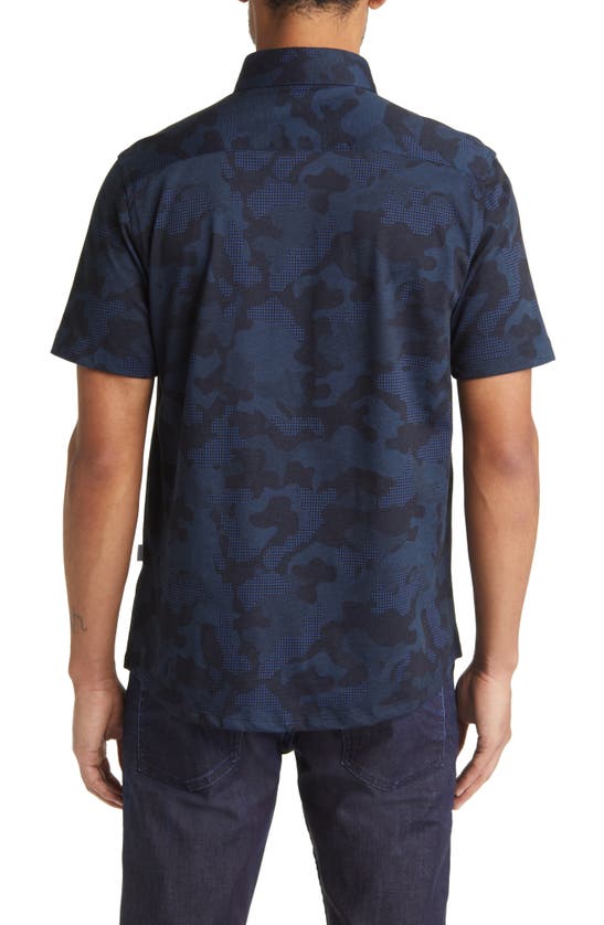 Shop Stone Rose Dry Touch® Performance Camouflage Short Sleeve Button-up Shirt In Navy