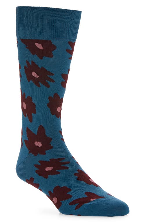 Paul Smith Floral Print Crew Socks in Petrol Green at Nordstrom