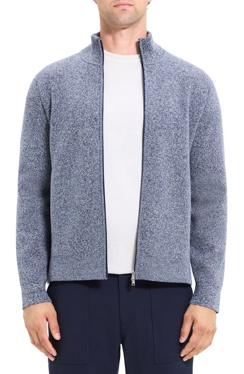 Theory Walton Marl Cotton Zip-Up Sweater Blueberry Grey Heather at Nordstrom,