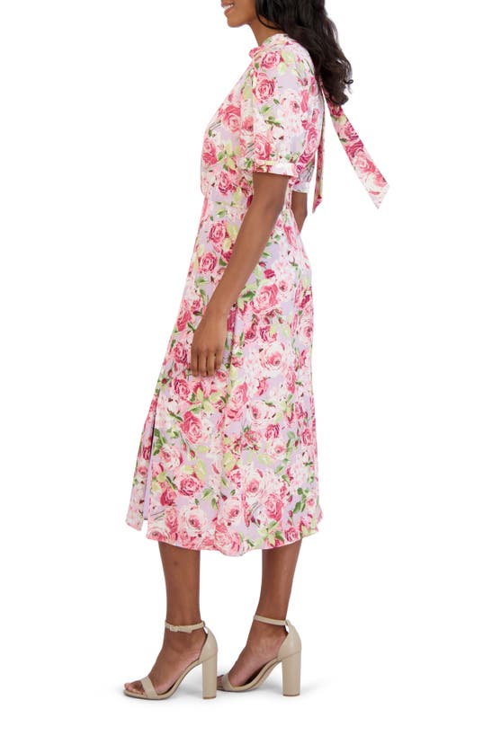 Shop Julia Jordan Puff Sleeve Floral Midi Dress In Lavender Multi