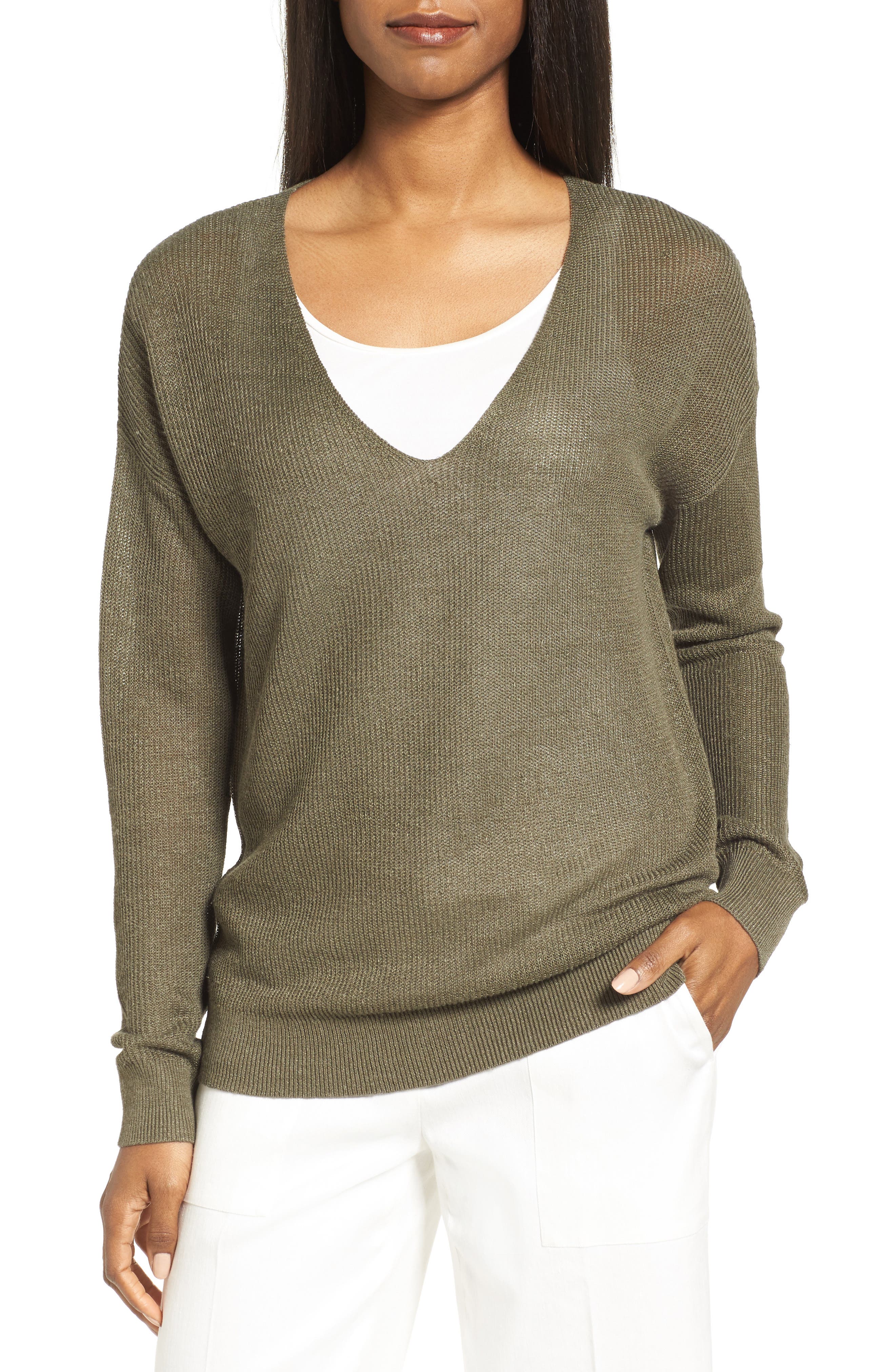 Nordstrom Collection VNeck Linen Blend Sweater Nordstrom