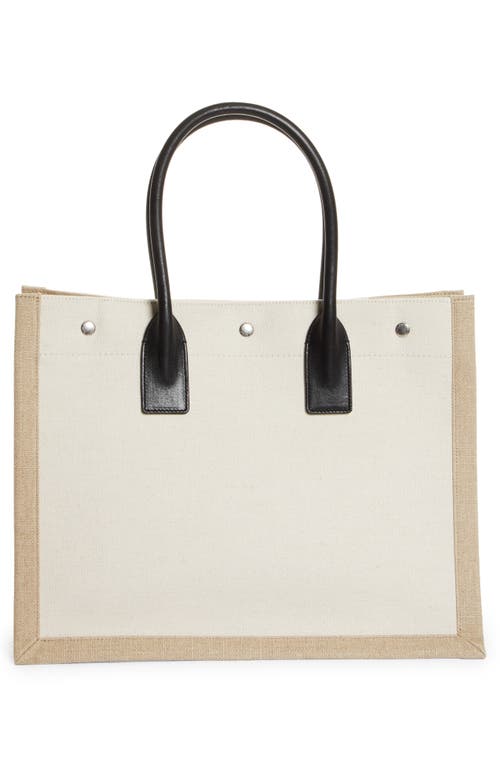 Shop Saint Laurent Rive Gauche Logo Canvas Tote In Greggio/naturale/ner