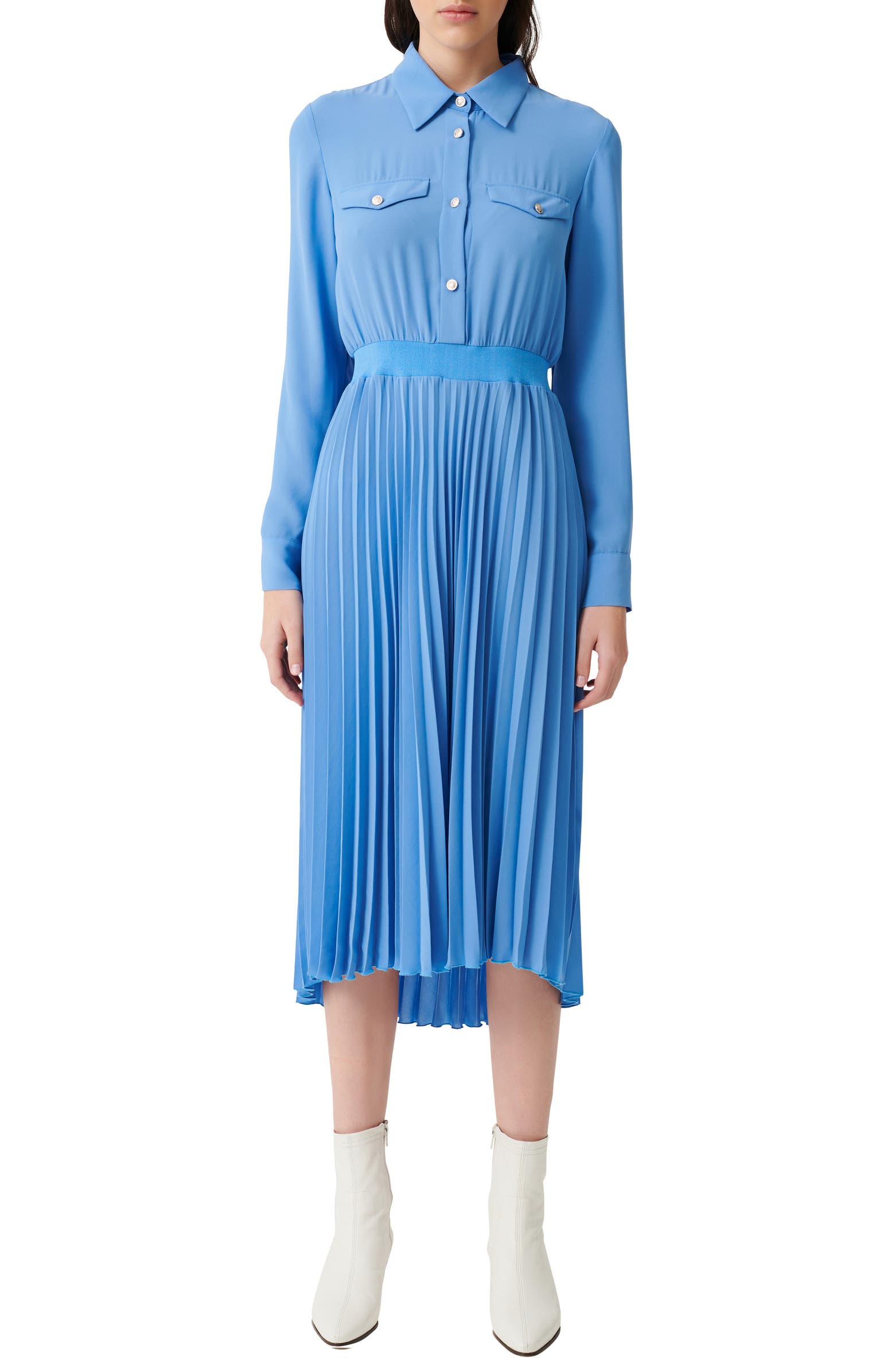 maje Long Sleeve Pleated Skirt Dress | Nordstrom