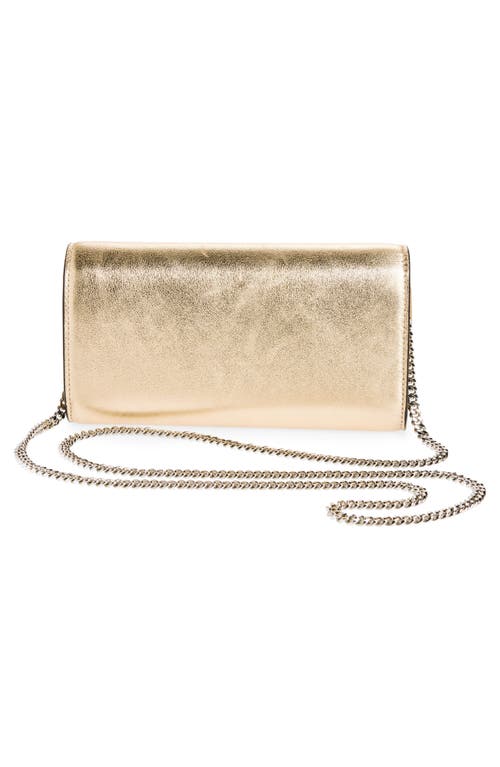 Shop Jimmy Choo Metallic Leather Wallet On A Chain In Gold