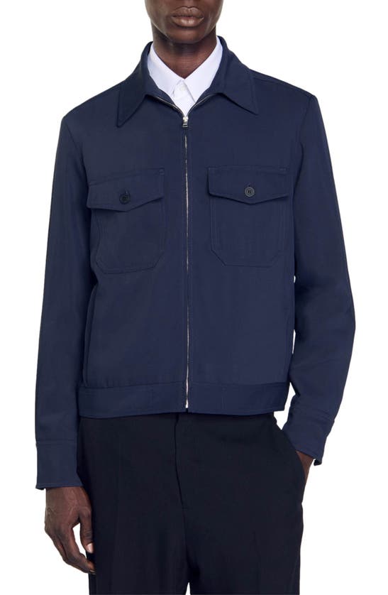 Sandro Antoine Zip-up Jacket In Navy Blue