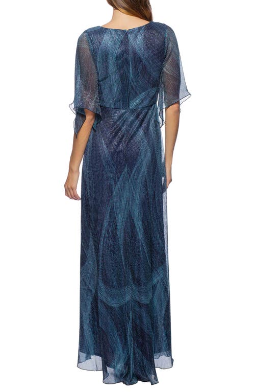 Marina Metallic Flutter Sleeve Dress In Navy/multi