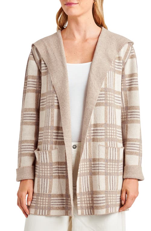 Splendid Sierra Plaid Open Front Hooded Cardigan In Neutral Plaid