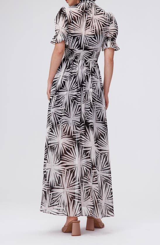 Shop Dvf Erica Palm Print Button-up Maxi Dress In Sea Holly Black