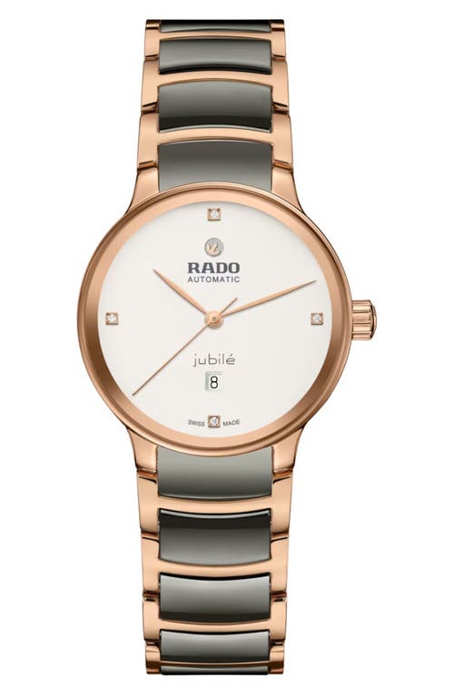 RADO Centrix Automatic Diamond Ceramic Bracelet Watch, 30.5m in White/Black at Nordstrom