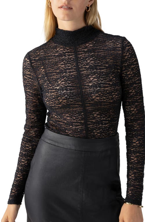 Shop Sanctuary Textured Semisheer Stretch Lace Mock Neck Mesh Top In Black