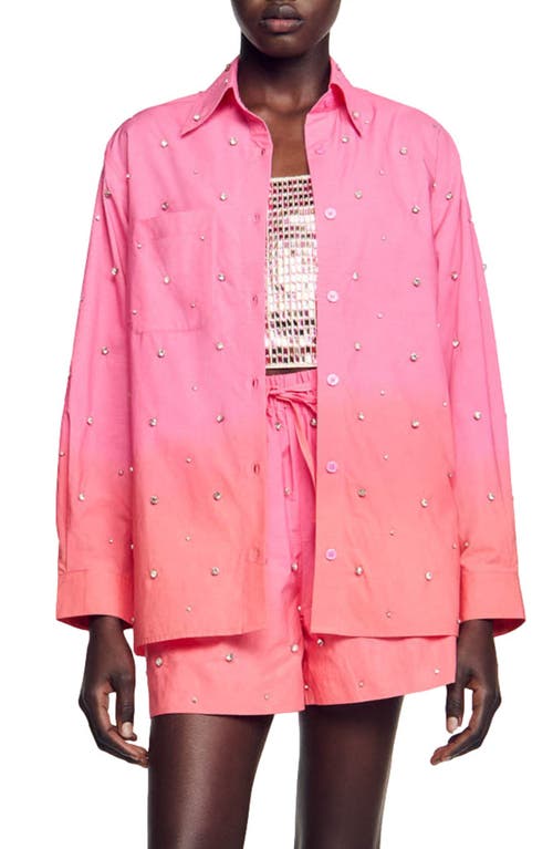 sandro Aricie Ombré Rhinestone Embellished Cotton Button-Up Shirt at Nordstrom,