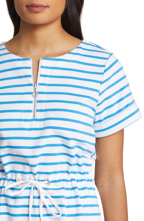 Shop Tommy Bahama Jovanna Stripe Half Zip Dress In White/blue Canal