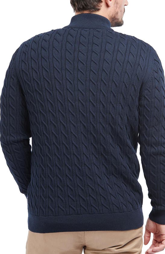 Cable Knit Half Zip Cotton Sweater In Navy