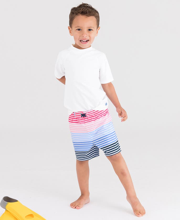 Ruggedbutts Kids' Ocean Horizon Stripe Swim Trunks In Ocean Horizon
