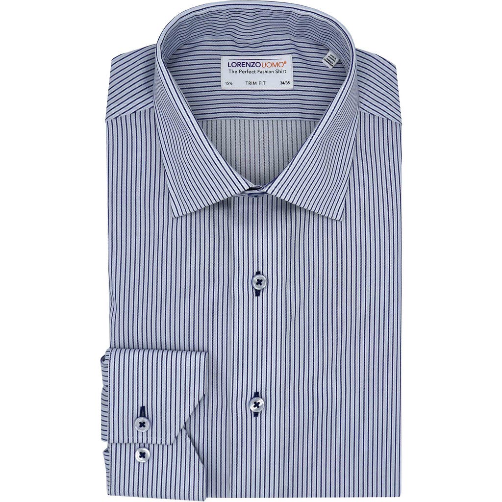 Lorenzo Uomo Trim Fit Stripe Cotton Dress Shirt In Blue