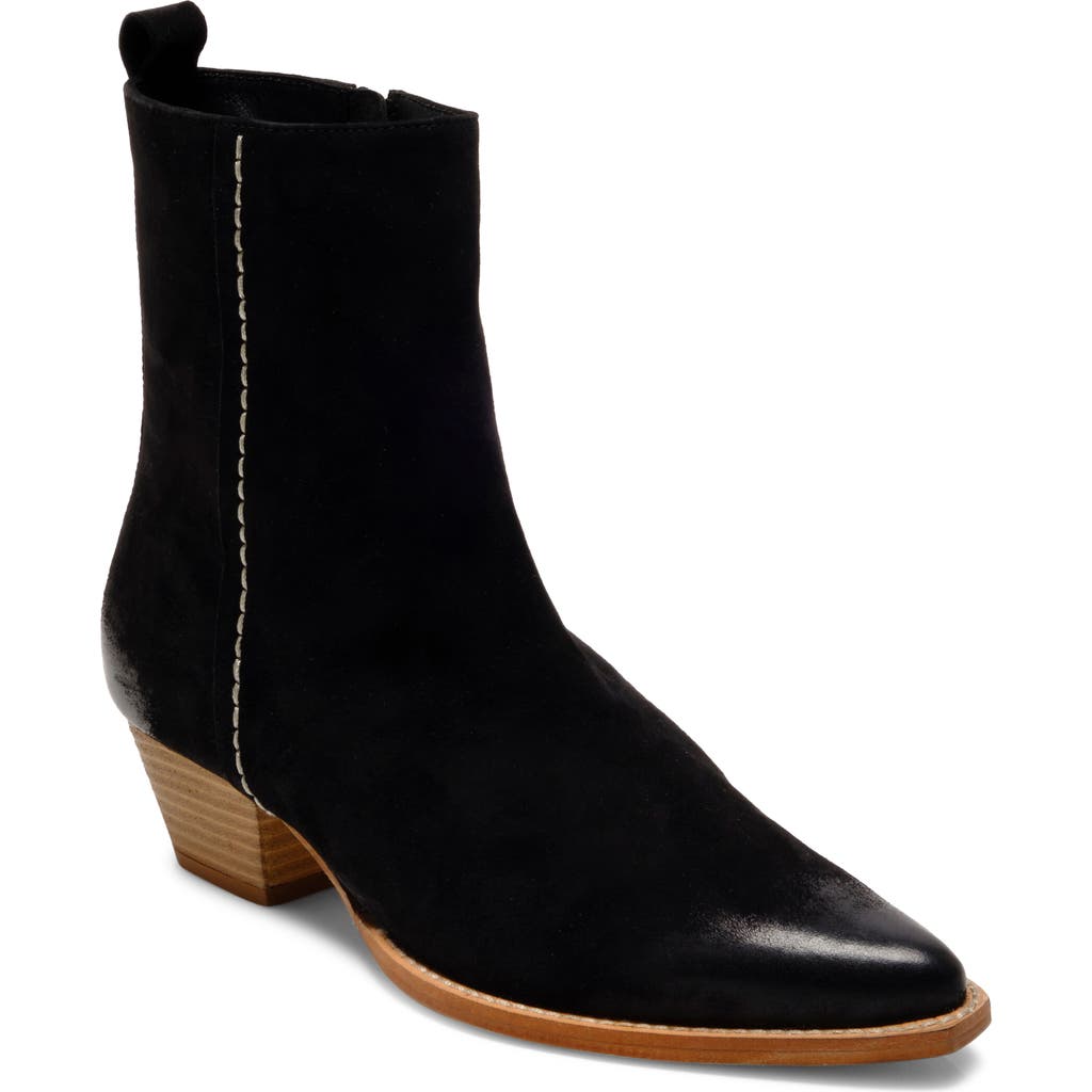 Free People Bowers Embroidered Bootie In Black/sand Dune