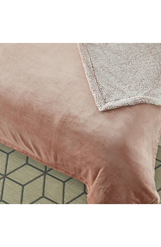 Shop Inspired Home Solid Micro Plush Faux Shearling Reversible Throw Blanket In Blush