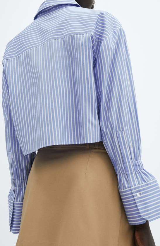 Shop Mango Cufy Stripe Crop Button-up Shirt In Sky Blue