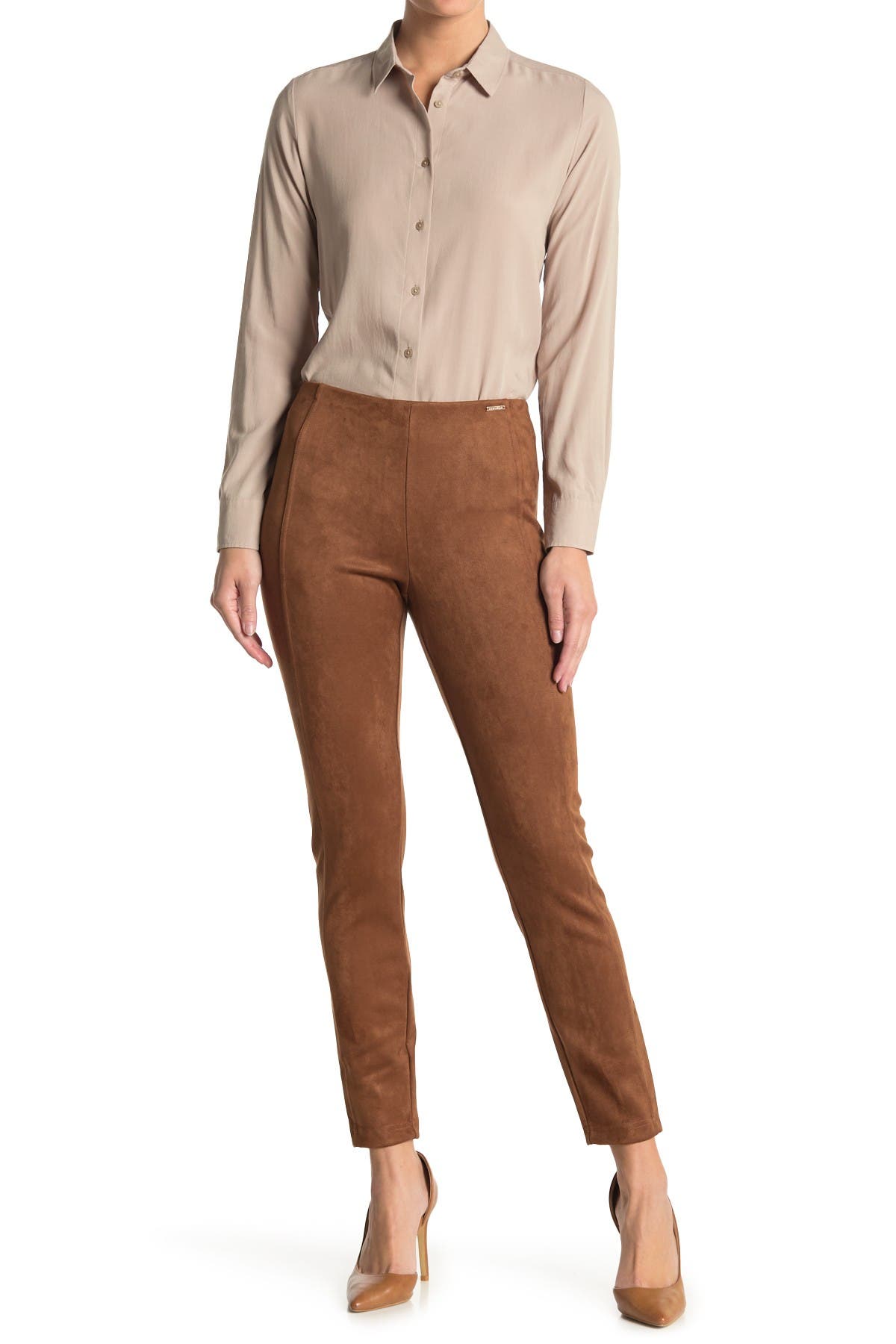 T Tahari Faux Suede Seamed Pull On Slim 
