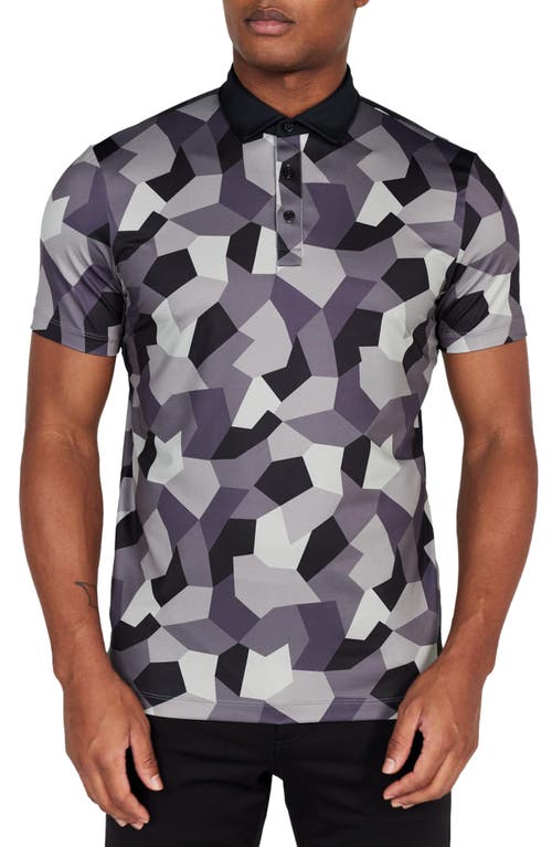 Shop Redvanly Baron Geometric Camo Performance Golf Polo In Tuxedo/grey