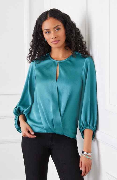 Karen Kane Keyhole Crossover Satin Top In Glass In Green