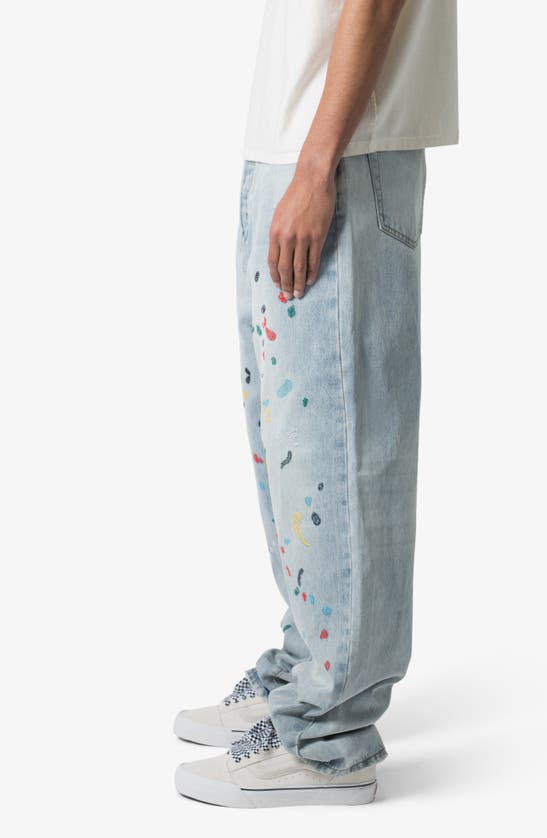 Shop Mnml Ultra Baggy Paint Stitched Jeans In Light Blue