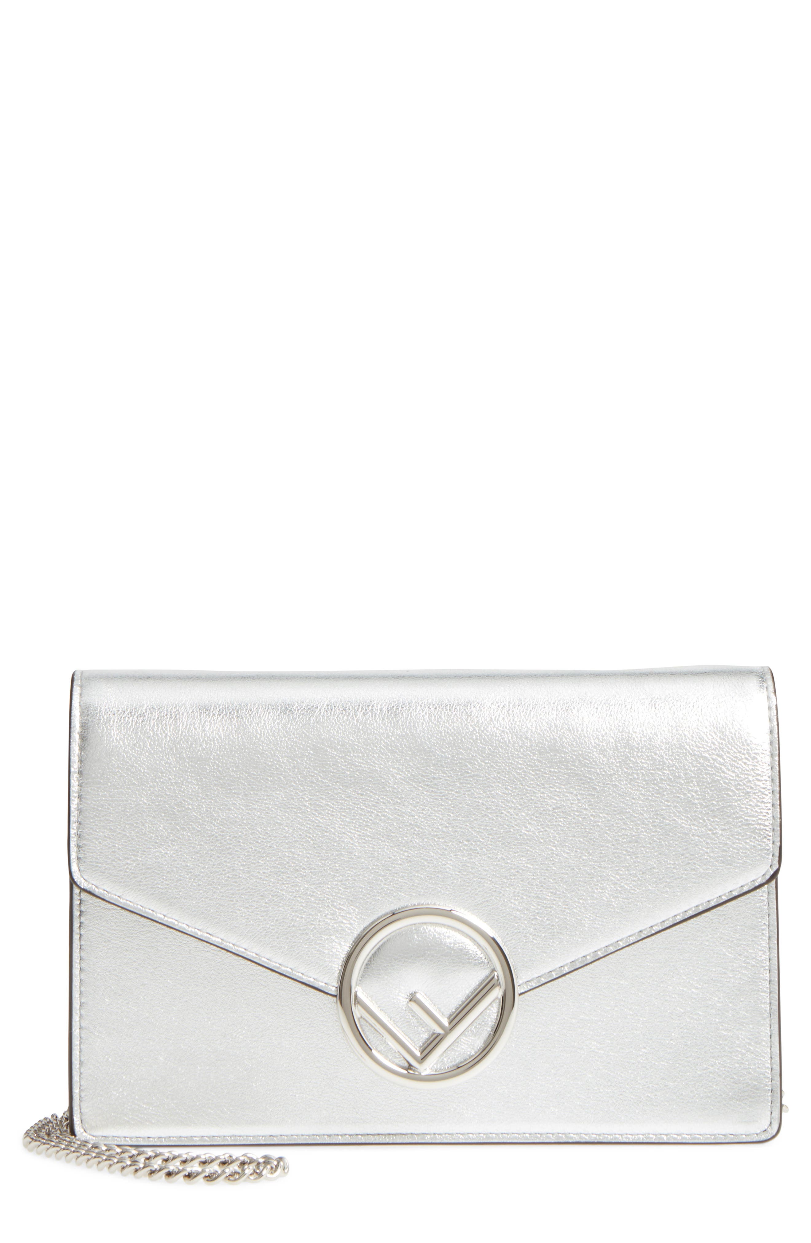 fendi logo calfskin leather wallet on a chain