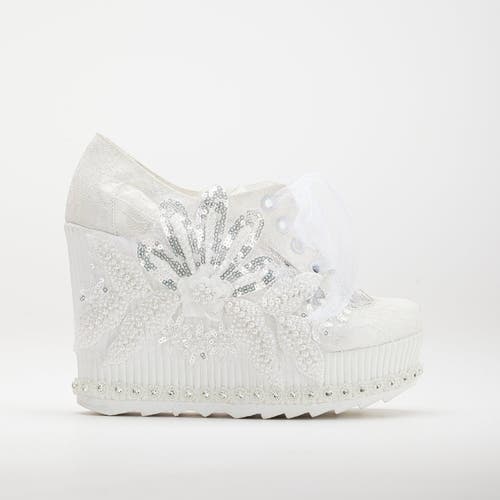 Forever & Always Shoes Sheri Lace Bridal Platform Sneakers In Ivory