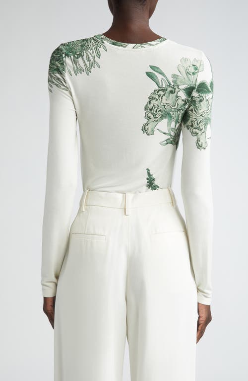 Shop Jason Wu Collection Pincushion Forest Print Knit Top In Chalk/emerald