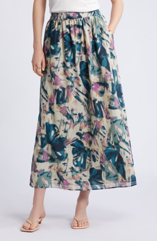 Nordstrom Print Cotton & Silk Maxi Skirt Beige- Purple Sao Abstract at Nordstrom,