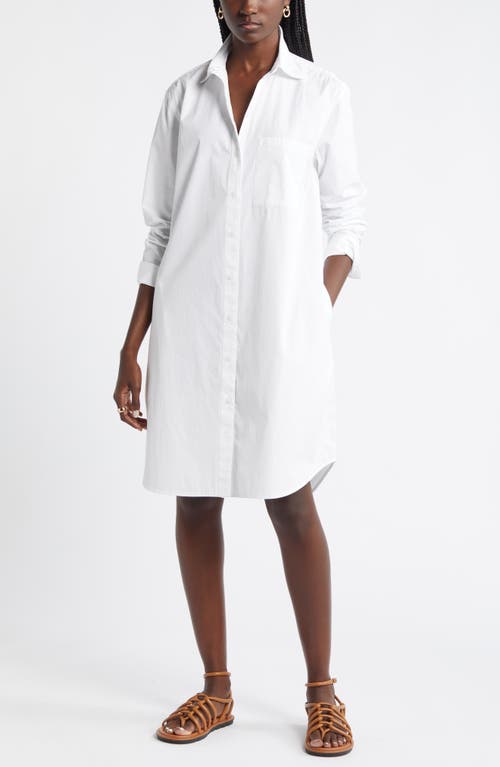 Long Sleeve High-Low Shirtdress in White