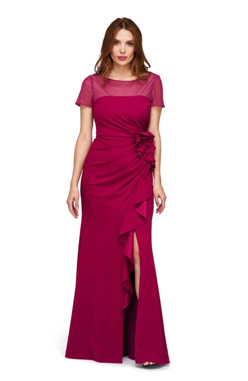 Shop Js Collections Rosette Detail Mermaid Gown In Beet Red