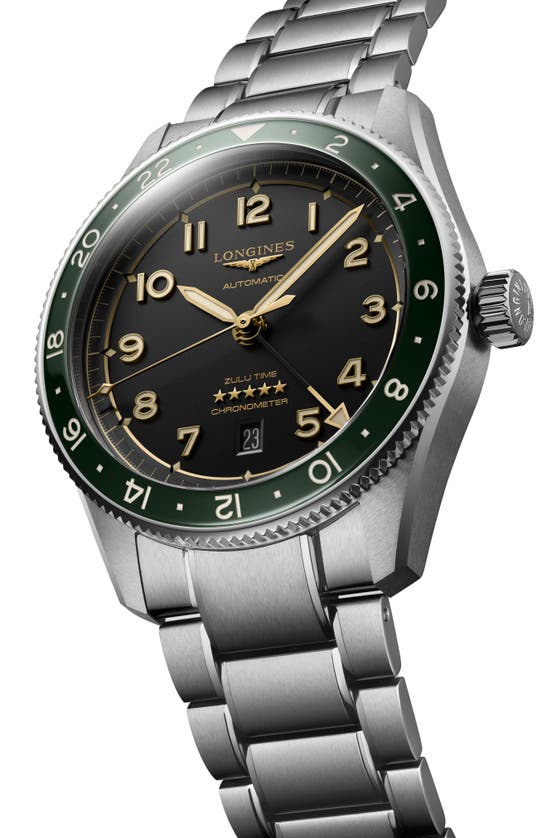 Longines Men's Swiss Automatic Spirit Zulu Time Stainless Steel Bracelet Watch 42mm In Green