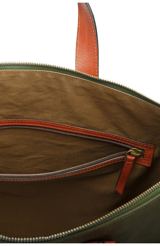Bosca Arno Slim Recycled Nylon & Leather Tote In Olive Drab