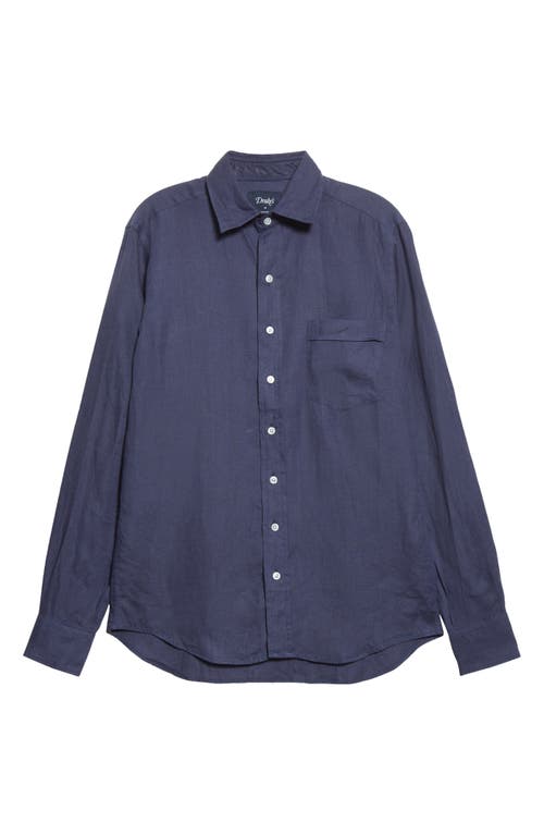 Drake's Linen Button-Up Shirt in Blue